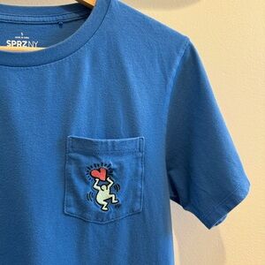 KEITH HARING x UNIQLO COLLAB Cerulean Blue Cotton T-Shirt Size Small